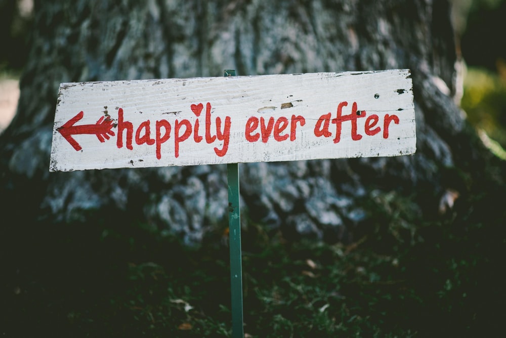 letreros de madera gris y rojo felices para siempre.