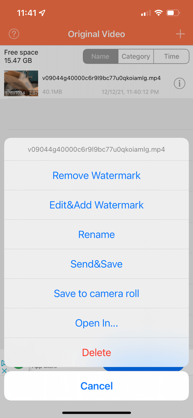 Captura de pantalla de Video Eraser seleccionando para eliminar la marca de agua.