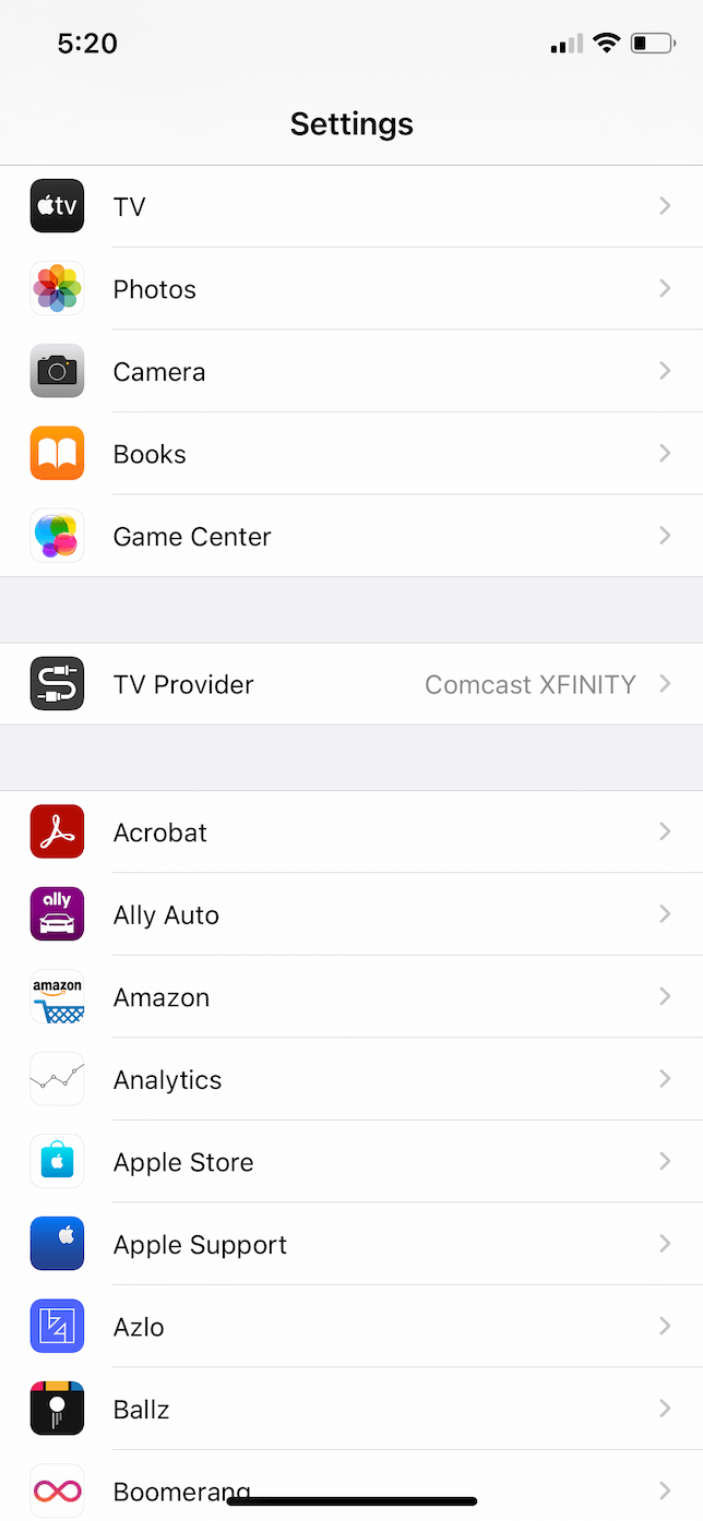 Aplicación de configuración en iOS 14