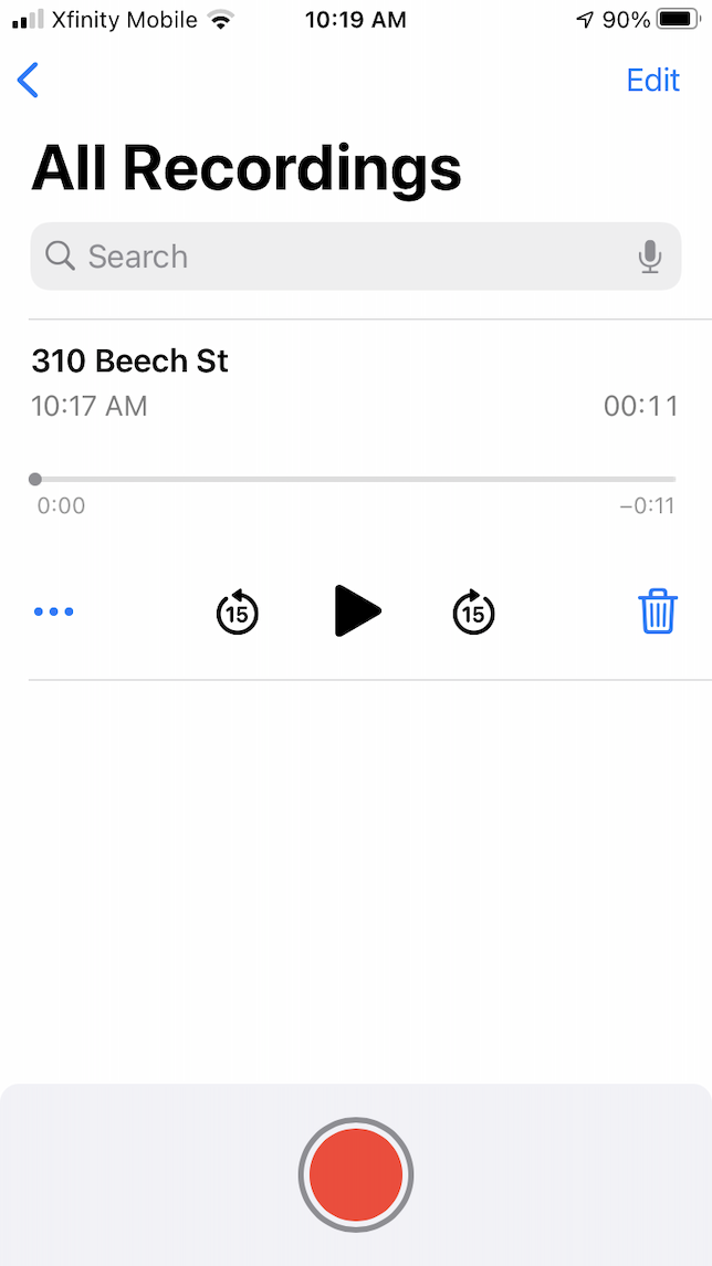 Una captura de pantalla que muestra cómo grabar notas de voz usando VoiceMemos.