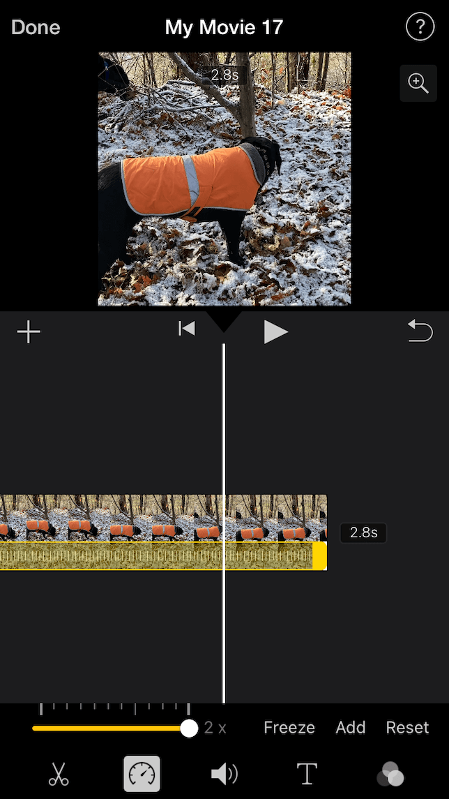 Una captura de pantalla que muestra cómo acelerar o ralentizar un video en iPhone