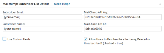 Einstellungen Contact Form 7 para MailChimp Extension