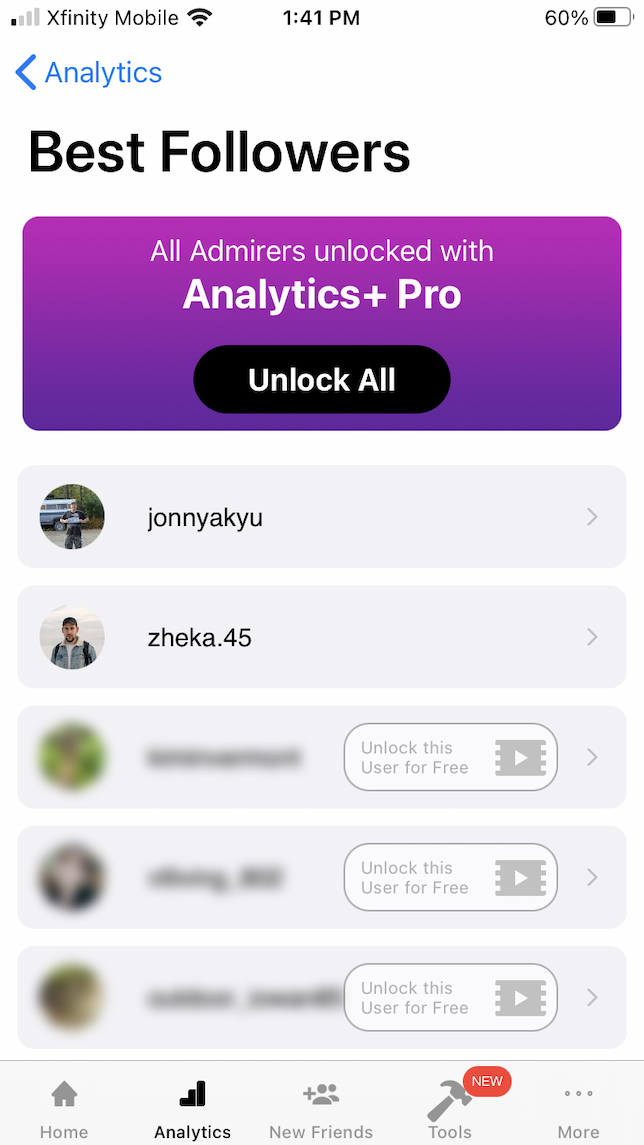 Captura de pantalla que muestra Analytics para Instagram.