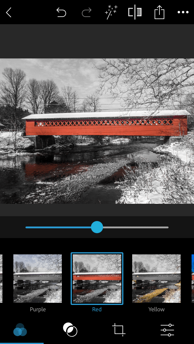 El filtro rojo en la aplicación Photoshop Express