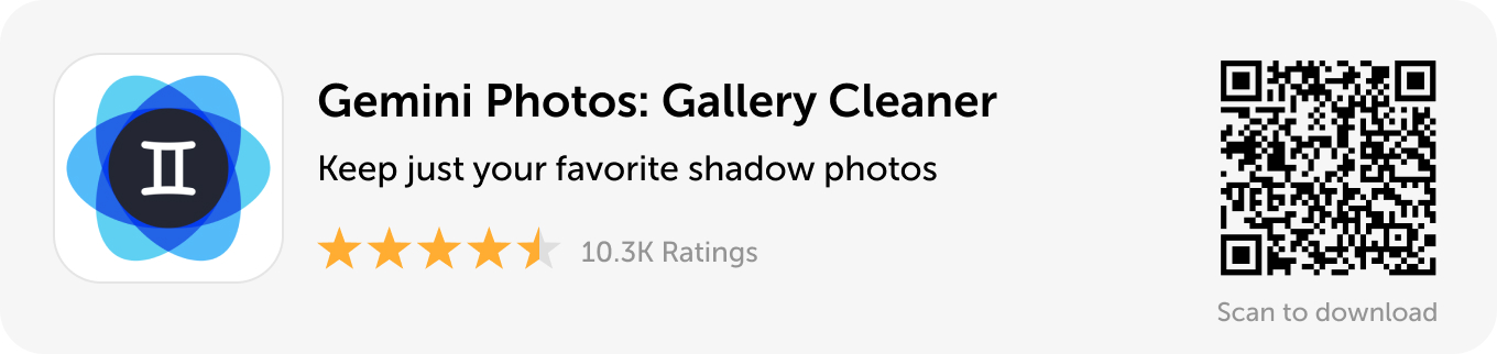 Banner de escritorio: descargue Gemini Photos para conservar solo sus fotos de sombras favoritas.