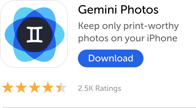 Banner móvil: descargue Gemini Photos para mantener solo fotos que vale la pena imprimir en su iPhone