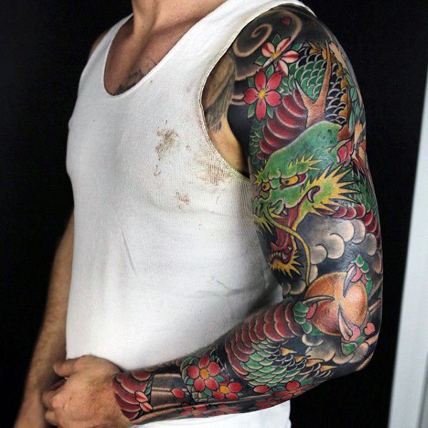 tatuaje tradicional japonés tatuaje de dragón en el brazo
