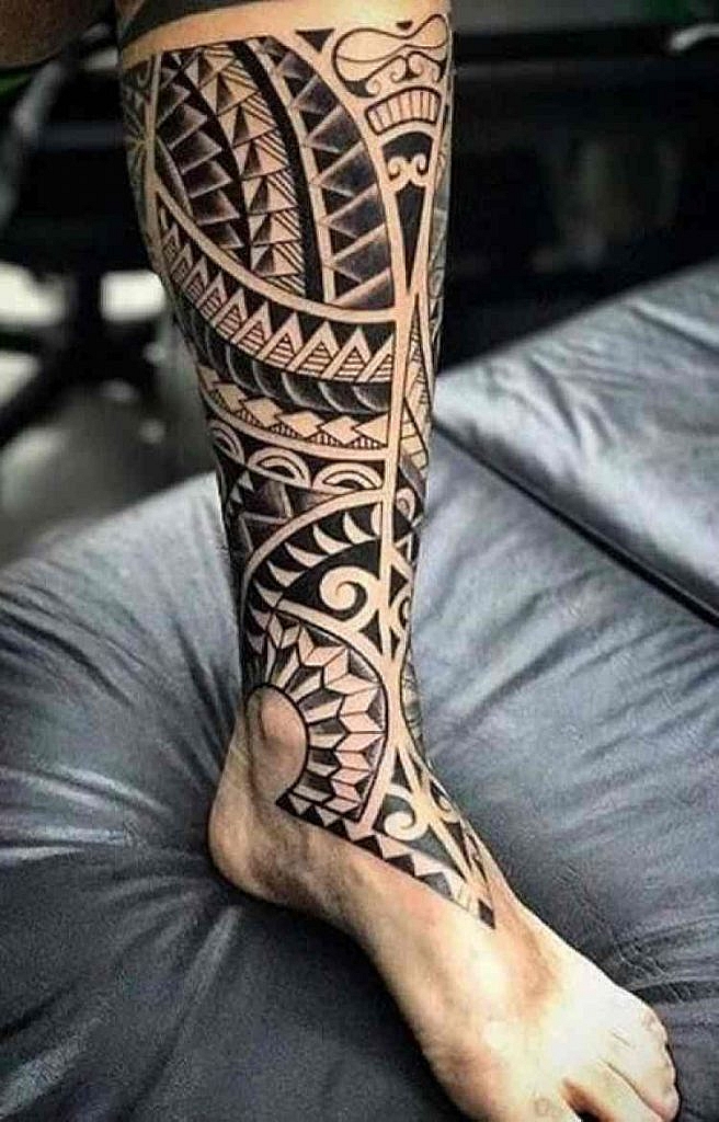tatuaje tradicional polinesio tatuaje de pantorrilla