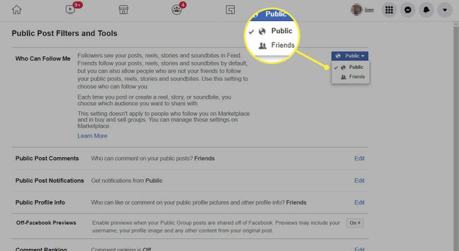 Opciones de "Quién puede seguirme" en la configuración de privacidad de Facebook