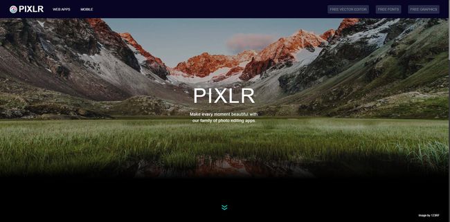 La página de inicio de Pixlr.