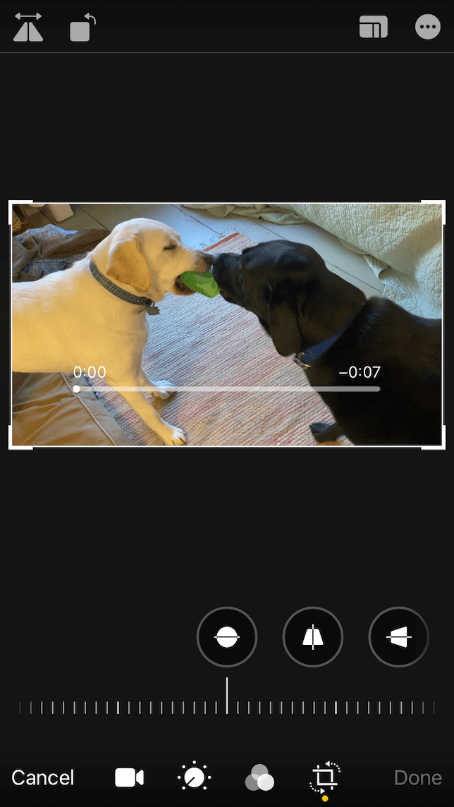 Una captura de pantalla que muestra cómo duplicar un video usando la aplicación Fotos de iOS