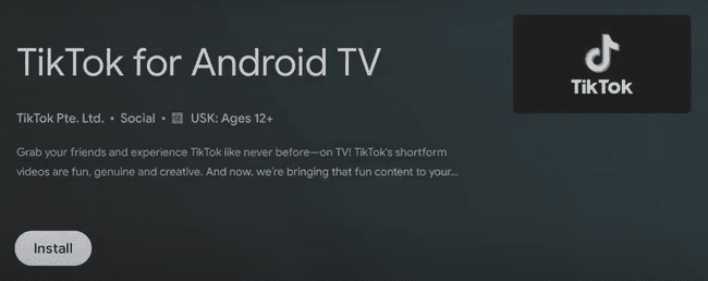 Botón de instalación de TikTok para Android TV