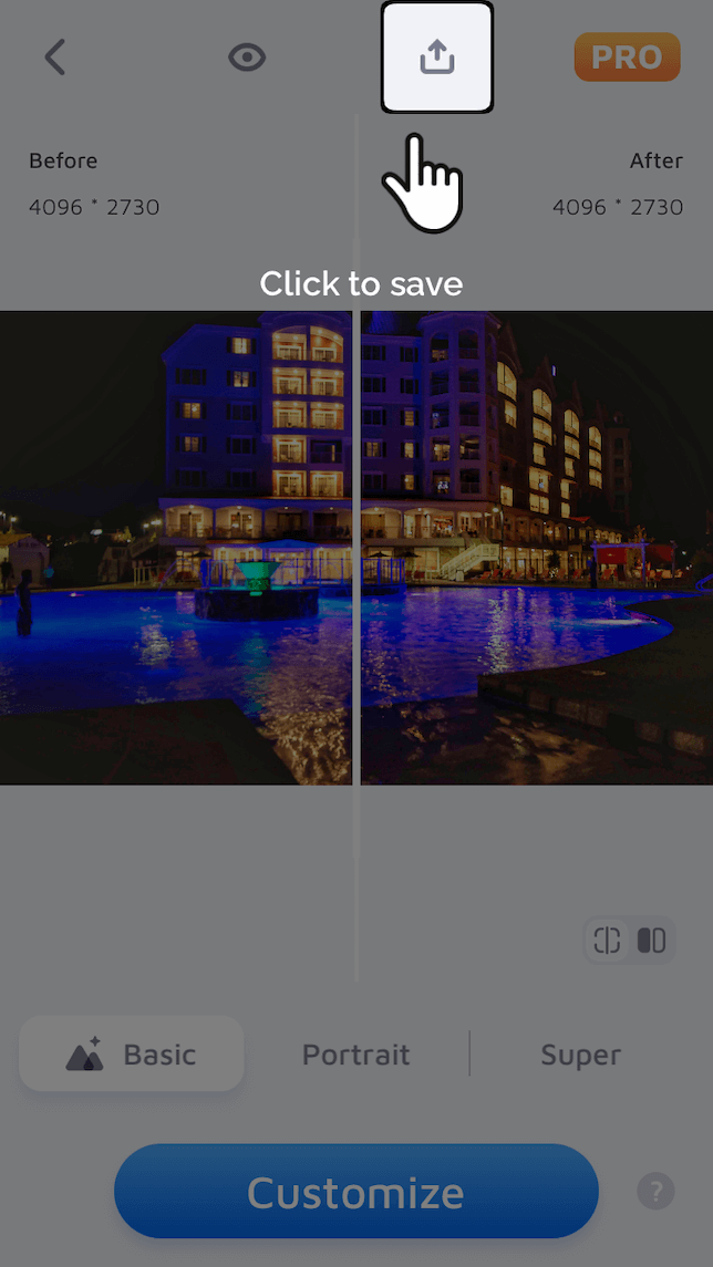 Una captura de pantalla que muestra una foto de antes y después usando EhanceFox para reducir el ruido de la foto.