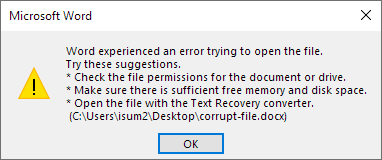 No se puede abrir el archivo de Word