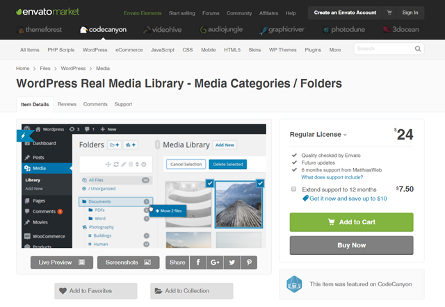 Biblioteca multimedia real de WordPress en Codecanyon