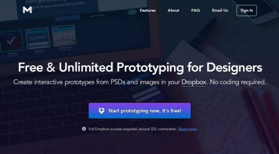 Marvel: herramienta gratuita de creación de prototipos de sitios web para Photoshop-Dropboxers