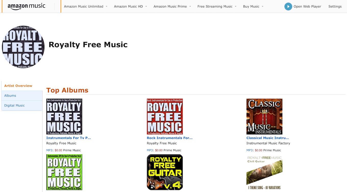 Captura de pantalla de Amazon Music.