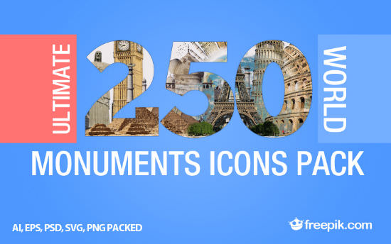 Exclusivo Vector Freebie: 250 Ultimate World Monuments Icon Pack de Freepik