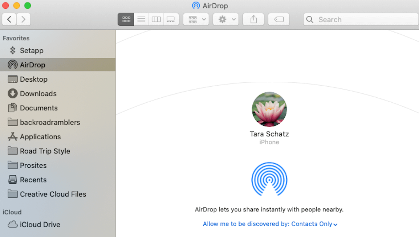 una captura de pantalla de AirDrop para Mac