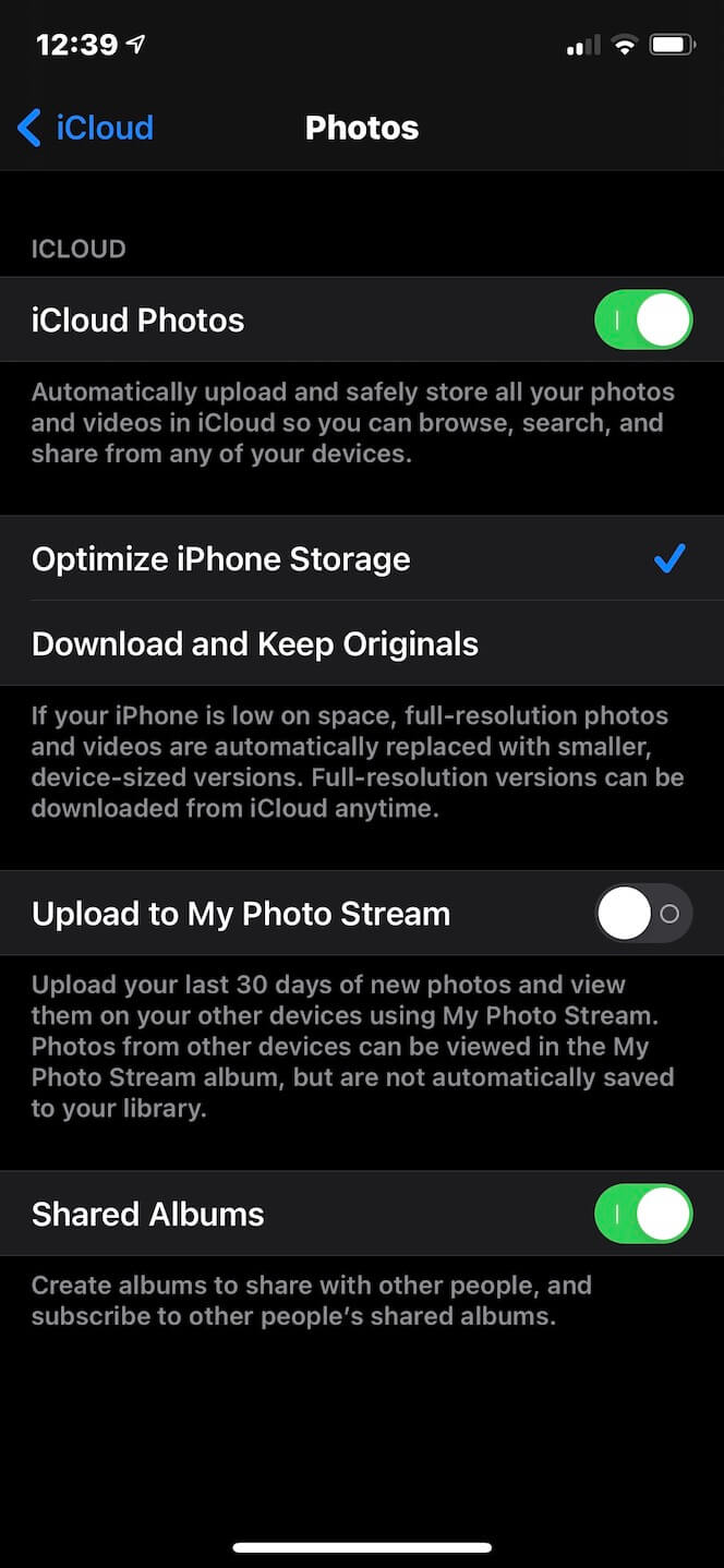 Segunda captura de pantalla que muestra cómo subir fotos de iPhone a iCloud