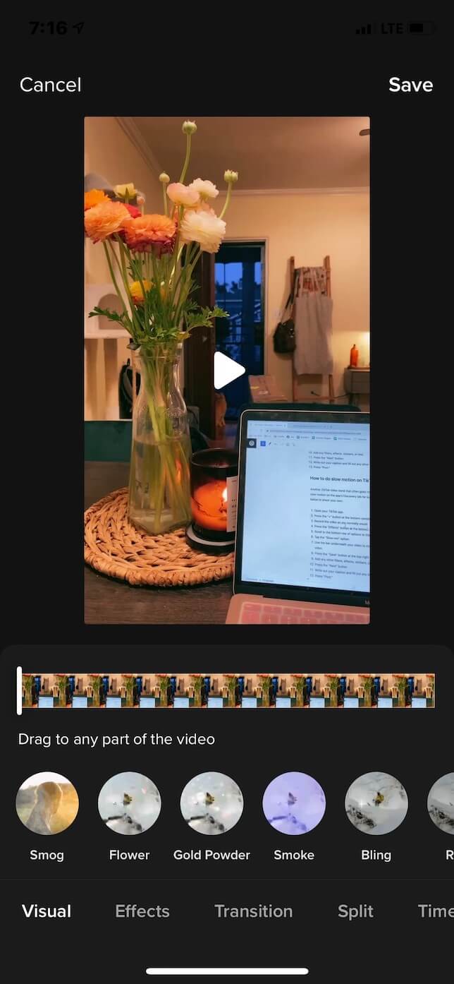 Segunda captura de pantalla que muestra cómo hacer un video en cámara lenta en TikTok.