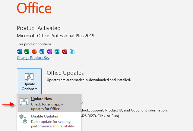 Actualizar Microsoft Office