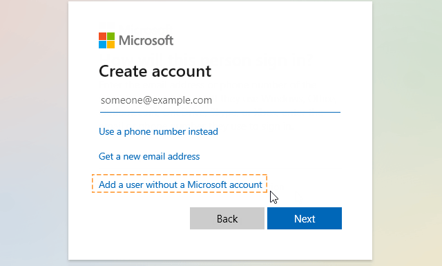agregar un usuario sin una cuenta de Microsoft