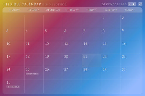 Calendario para jQuery permite un calendario flexible y receptivo en su sitio web