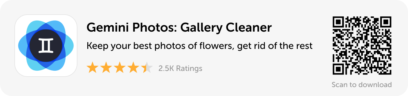 Banner de escritorio: descarga Gemini Photos para conservar tus mejores fotos de flores y deshacerte del resto